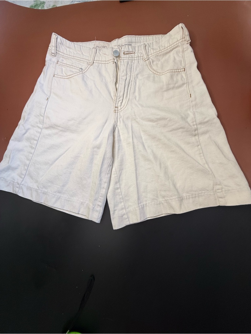Pilcro Cream High-Rise Wide-Leg Cotton Shorts